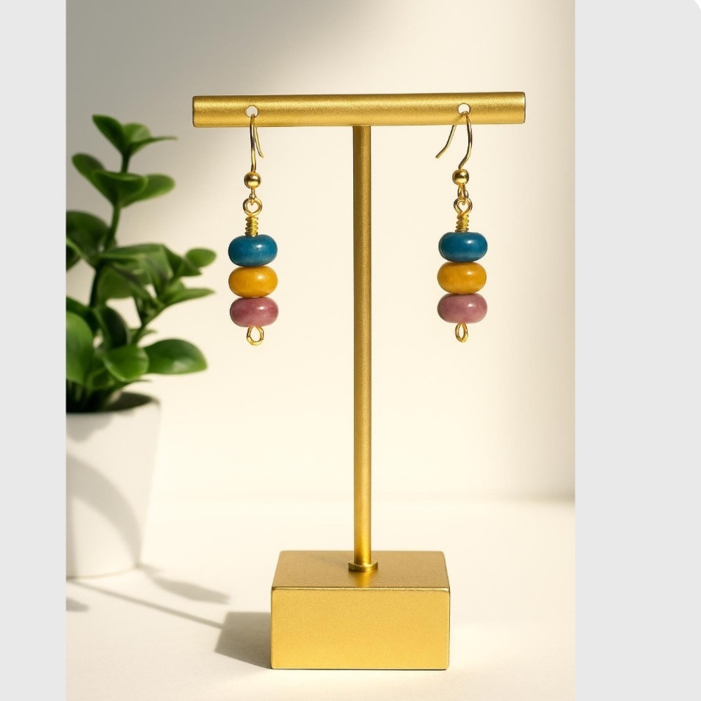 Handmade Jade Bead Earrings Lightweight Gemstone Drops w/ 18k Gold Plated Hooks - Picture 4 of 6